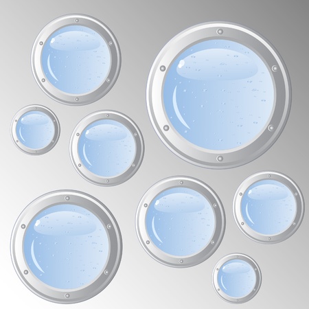 Vector abstract background. Metal surface. Sheathing ship. During the round portholes of various sizes water depth.のイラスト素材