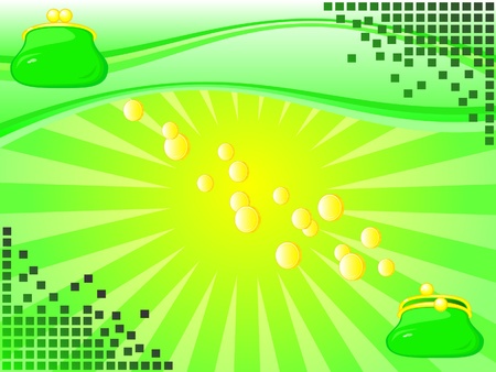 Finance. Purse. Money. Background green. Money falling into the purse.のイラスト素材