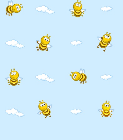 The Seamless vector texture. On background of blue sky flying bees. Ð¡artoon. Baby wallpaper. のイラスト素材