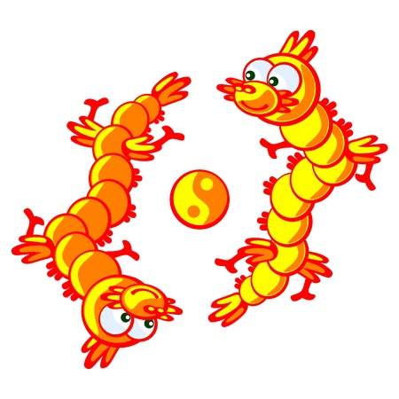 Two Chinese yellow dragon. The symbol of yin and yang. Vector isolated figure. The symbol of the Chinese New Year 2012.のイラスト素材