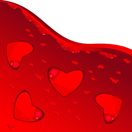 Red hearts floating in the liquid red with bubbles. Wine or blood. Background. Valentine's Day.のイラスト素材