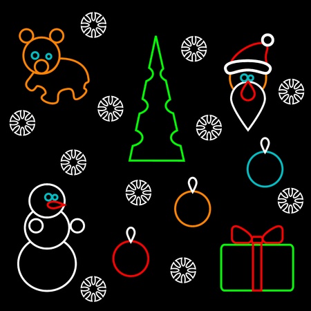 A set of stylized Christmas figurines. Isolated circuits on a black background.のイラスト素材