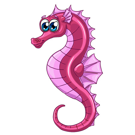 Lovely little pink sea horse with blue eyes separately on a white backgroundのイラスト素材