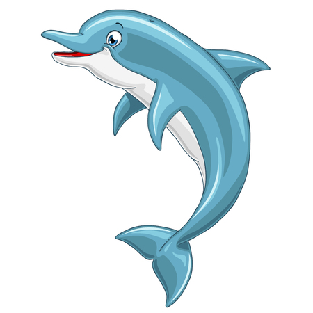 The lovely cheerful smiling dolphin jumps over water, sharing the pleasure with people aroundのイラスト素材