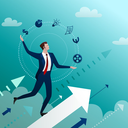 The successful businessman with excellent skills easily and professionally copes with all tasks and processes the case to growth. Concept.のイラスト素材