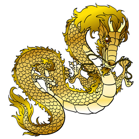 Glamorous golden metal Asian dragon on whiteのイラスト素材