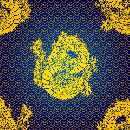 Cheerfull Gold Water dragon patternのイラスト素材