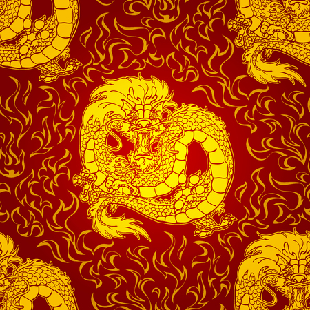 Playfu Gold Asian dragon fire patternのイラスト素材