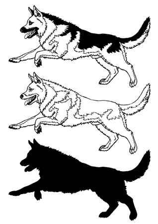 Running dog contour line on whiteのイラスト素材