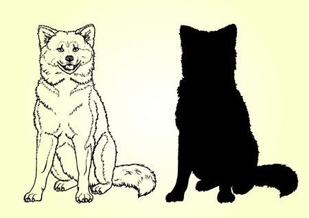 Sitting dog contour line on whiteのイラスト素材