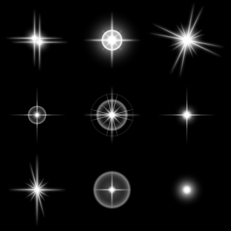 Set of beautiful white stars on blackのイラスト素材