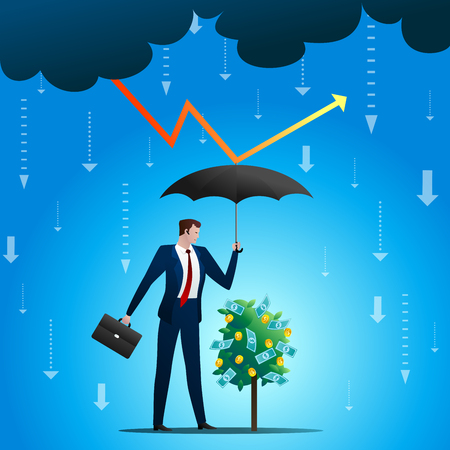 The businessman protects a tree from a lightningのイラスト素材