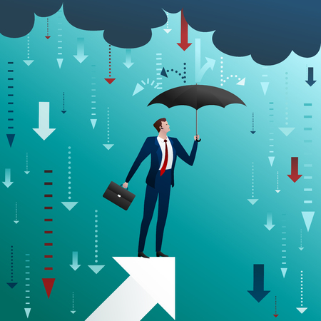 Businessman with an umbrella on arrowのイラスト素材