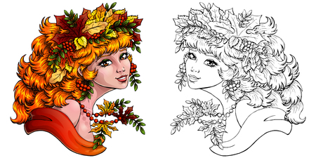 Autumn girl colored and outlinedのイラスト素材