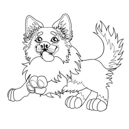 Lovely puppy dog sits contour line, vector illustration.のイラスト素材