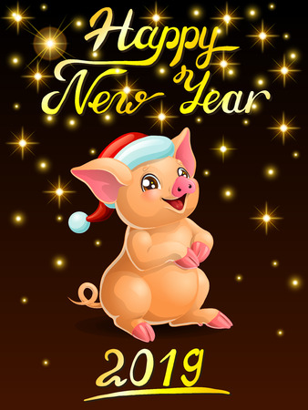 Card lovelyl yellow pig on black vertのイラスト素材