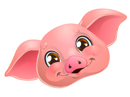 Lovely yellow pig head with bow on whiteのイラスト素材