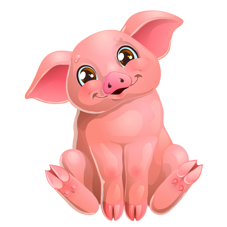 Cute pink pig sits on whiteのイラスト素材