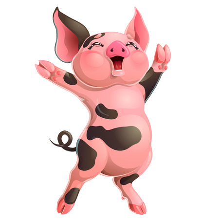 Joyful pink and black pig in cap on whiteのイラスト素材