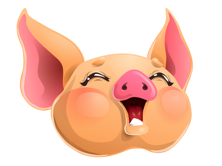 The Joyful yellow pig head on whiteのイラスト素材