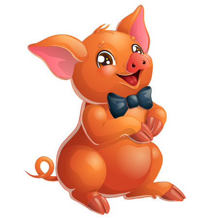 Lovely red pig and bow on whiteのイラスト素材