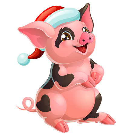 Lovely black and pink pig in cap on whiteのイラスト素材