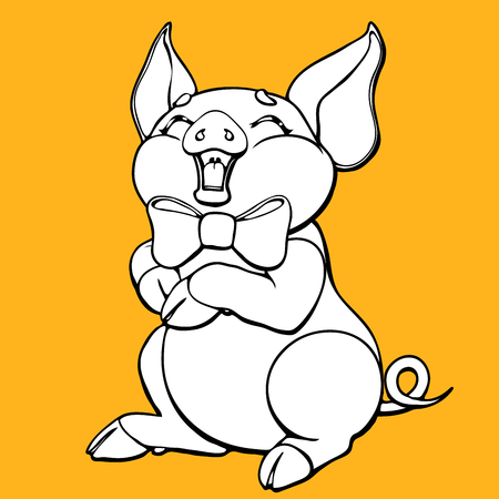 The lovely pig contour on orange backgroundのイラスト素材