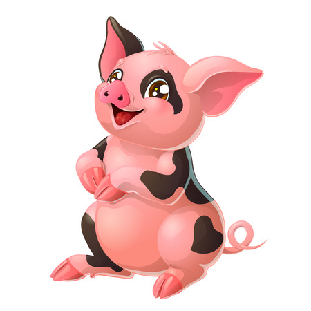 Lovely pink and black pig on whiteのイラスト素材
