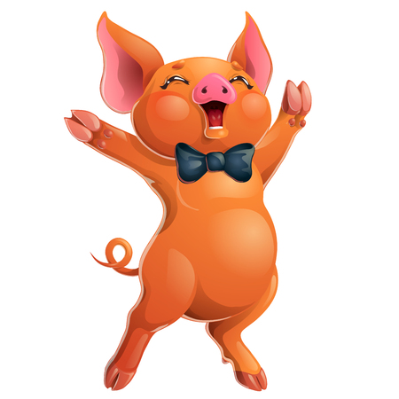Joyful red pig with bow on whiteのイラスト素材