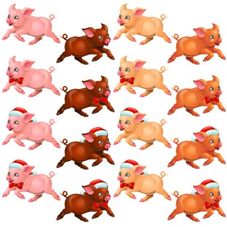Set runing pigs with bow and capのイラスト素材