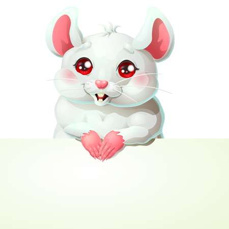 Cute white mouse and banner on whiteのイラスト素材