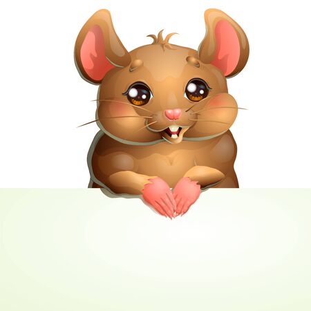 Cute brown mouse and banner on whiteのイラスト素材