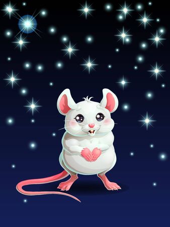 Cute white mouse and star on dark blueのイラスト素材
