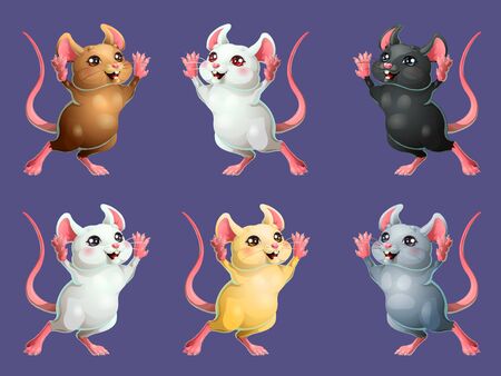 The set six cheerful mice on whiteのイラスト素材