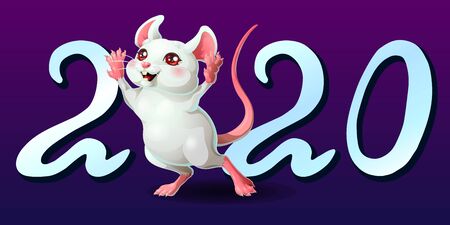 Silver letter 2020 and cheerful white mouse standのイラスト素材