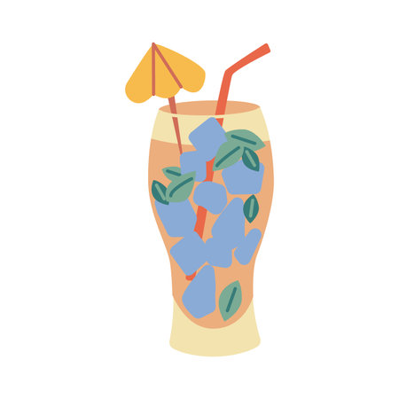 Fruit juice, Retro lemonade, Summer cocktail, vector isolated on white background, Retro drink, Vintage nostalgia element 70s, 80s, 90s vibes.のイラスト素材