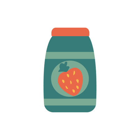 Jar of jam with fruits and berries. Vintage fruit sweets. Vector hand drawn illustration.のイラスト素材