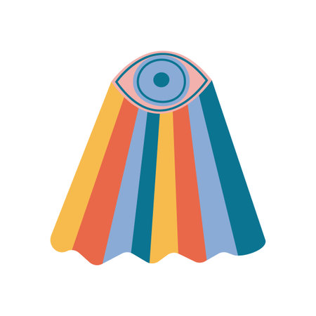 Vintage rainbow eye vector element,  hippie boho clipart on white backgroundのイラスト素材