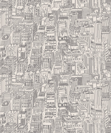 Hand drawn seamless pattern with big city New York. Vector vintage illustration with NYC architecture, skyscrapers, megapolis, buildings, downtown.のイラスト素材