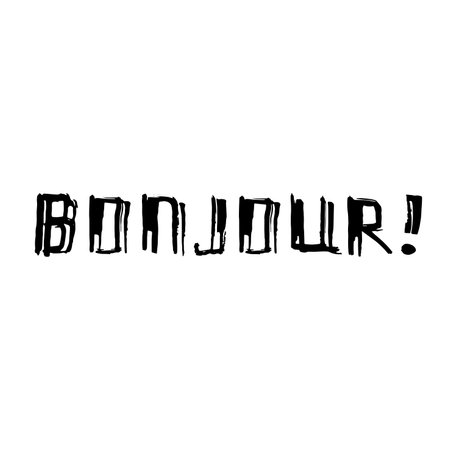 Hand drawn bonjour phrases. Hello in french. Handwritten grunge inspirational. Modern brush calligraphy. Greeting card with lettering quote. Isolated on white background.のイラスト素材
