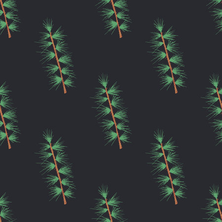 Seamless pattern with hand drawn pine fir branches, christmas tree. Vector illustration. Vintage...