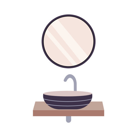 Washbasin with mirror and Bottles with cleansing and moisturizing cosmetics products on bathroomのイラスト素材