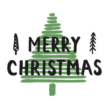 Christmas Hand Lettering Sign Holiday Vector Designs with Christmas Pine Treeのイラスト素材