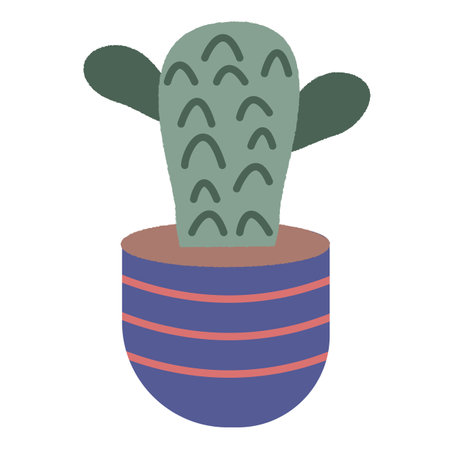House plant in pot vase. Scandinavian cozy home decor. Flat vector cartoon illustration isolated on whiteのイラスト素材