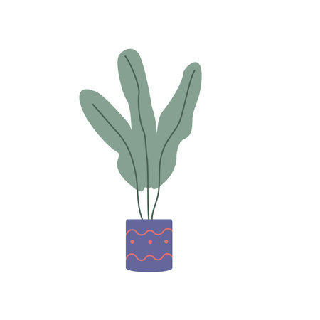 House plant in pot vase. Scandinavian cozy home decor. Flat vector cartoon illustration isolated on whiteのイラスト素材