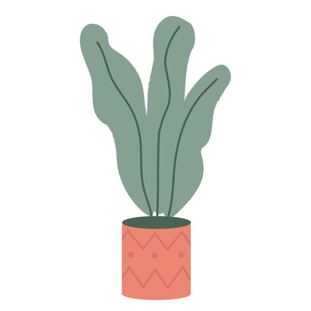 House plant in pot vase. Scandinavian cozy home decor. Flat vector cartoon illustration isolated on whiteのイラスト素材