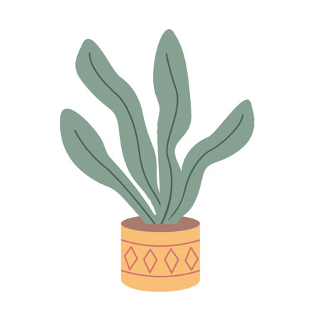 House plant in pot vase. Scandinavian cozy home decor. Flat vector cartoon illustration isolated on whiteのイラスト素材