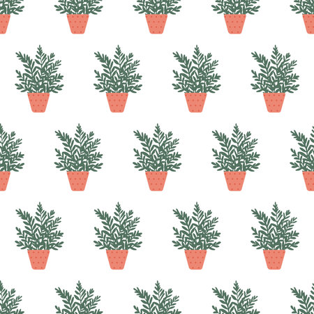 colorful seamless pattern with beautiful houseplants. Flat cartoon vector illustration.のイラスト素材