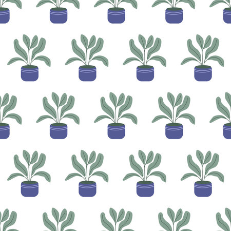 colorful seamless pattern with beautiful houseplants. Flat cartoon vector illustration.のイラスト素材
