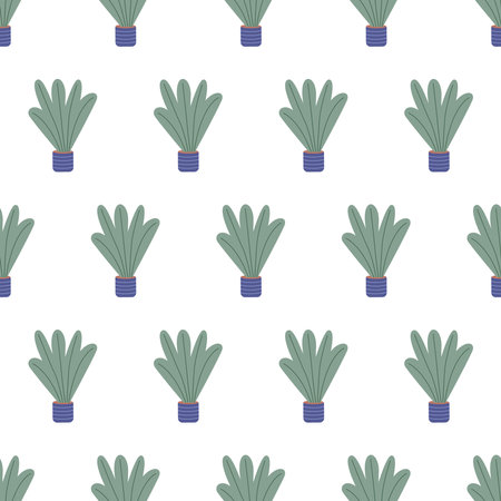 colorful seamless pattern with beautiful houseplants. Flat cartoon vector illustration.のイラスト素材